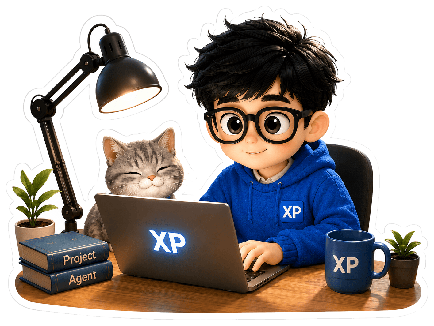 XP Voingg 和灰猫在电脑前工作的贴纸